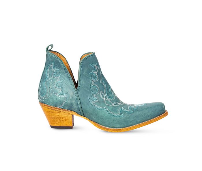 Maisie Stitched Leather Boots in Turquoise