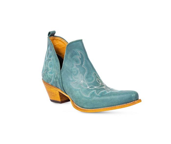 Maisie Stitched Leather Boots in Turquoise