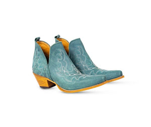 Maisie Stitched Leather Boots in Turquoise