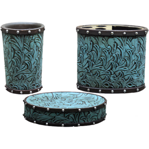 Turquoise Flowers 3 Piece Bathroom Set