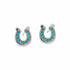 Silver horseshoe stud earrings with turquoise stones, Western cowgirl lucky horseshoe earrings