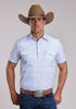 Men’s Stetson white printed short sleeve western snap shirt with blue pattern and chest flap pockets