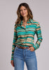 : Women’s Stetson turquoise serape print western long sleeve shirt with snap front and chest flap pockets