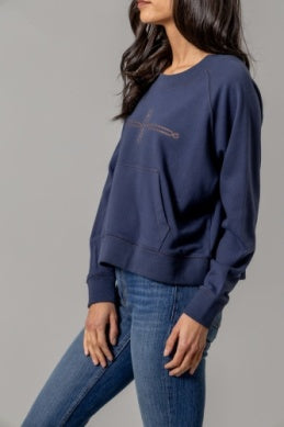 Gracie Cropped Crewneck Sweatshirt, Blue
