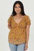 Women’s western floral smocked bodice puff sleeve blouse in yellow