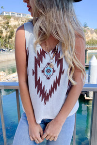 Aztec Printed Sleeveless V Neck Knit Cami Tank Top