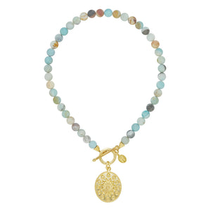 Gold Rope Oval Concho + Amazonite Necklace