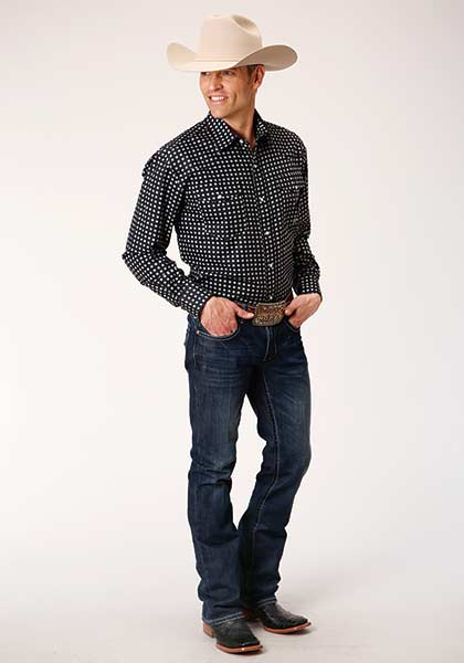 Roper Mens Black Hills Snap Button Up