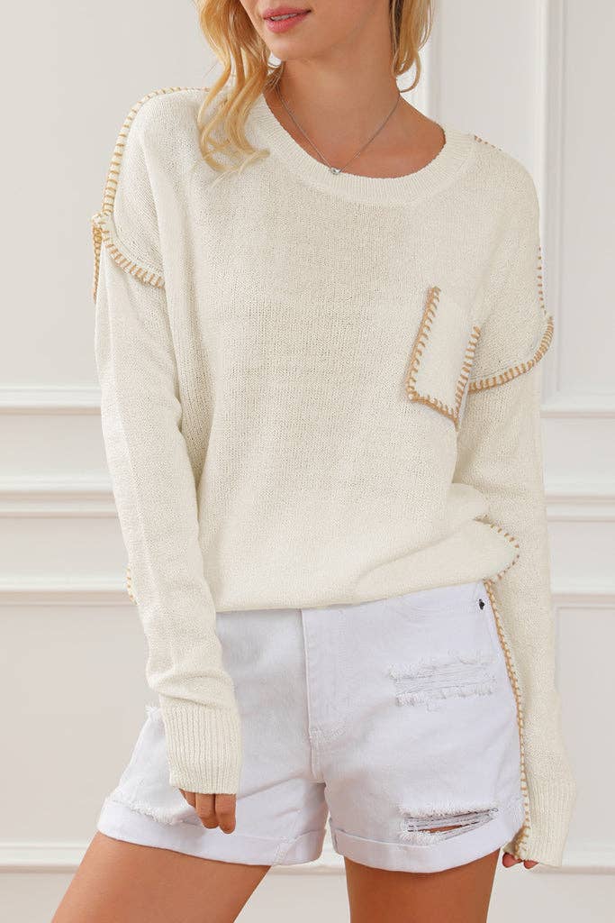 Harlie Contrast Exposed Seam Pocketed Sweater