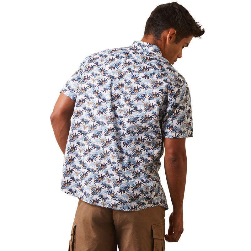 Ariat Mens Palm Waves Stretch Modern Short Sleeve Shirt-White