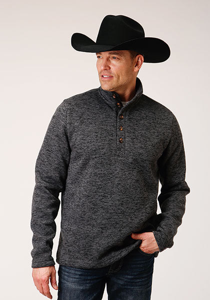 Stetson Mens 1/4 Button Sweater-Charcoal