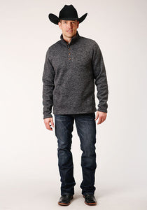 Stetson Mens 1/4 Button Sweater-Charcoal