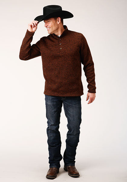 Stetson Mens 1/4 Button Sweater- Brown