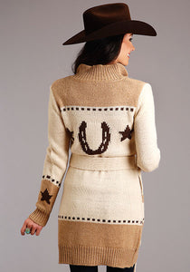 Stetson Womens Retro Horseshoe Belted Sweater