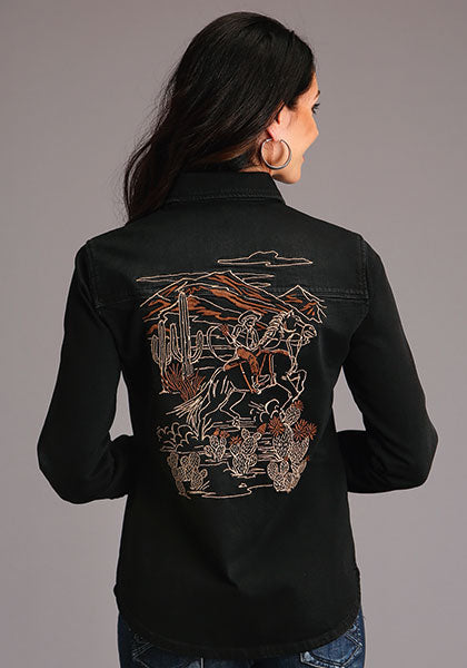 Stetson Womens Desert Cowboy Denim Embroidered Shirt