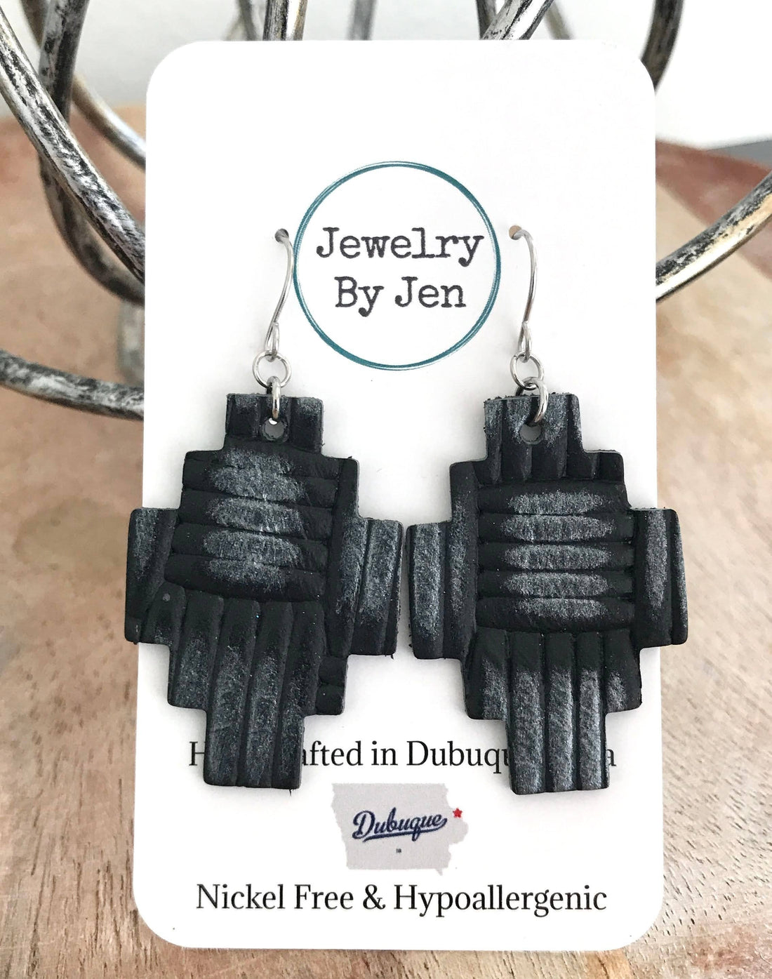 Gunmetal Aztec Weave Earrings