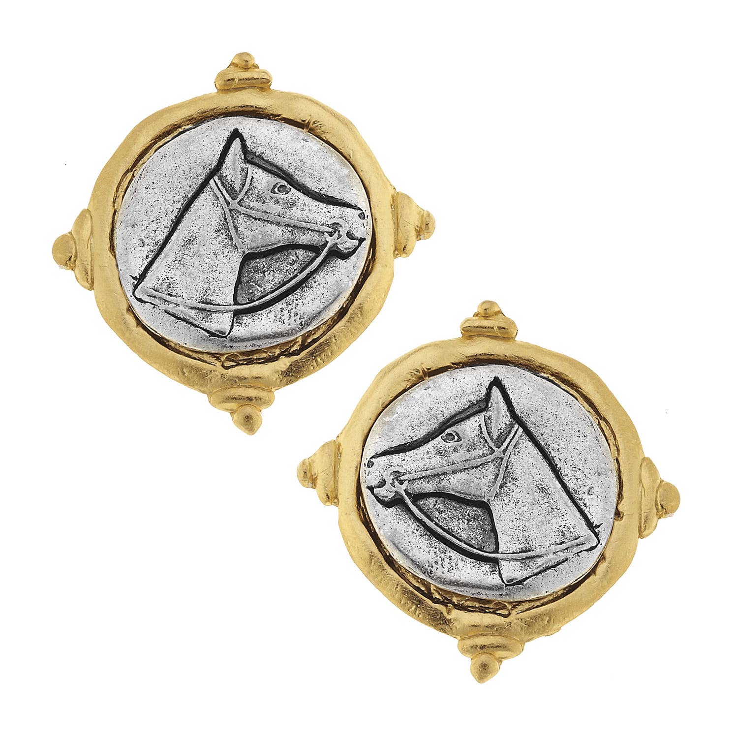Gold and Silver Intaglio Horse Earrings