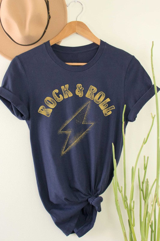 Rock & Roll Lighting Gold Foil Graphic Tee Shirt