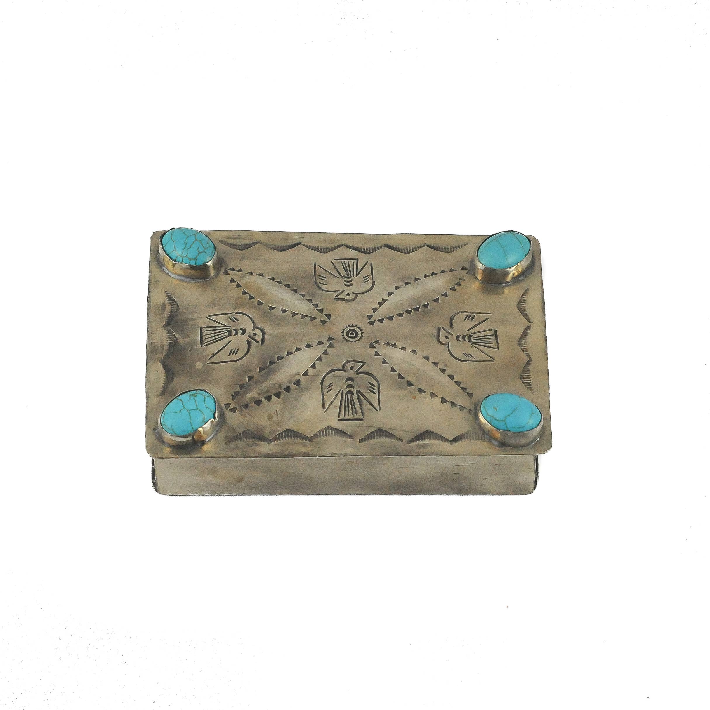 Stamped Repousse Box With Turquoise
