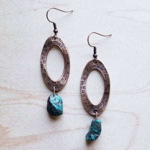 Hammered Copper Earrings African Turquoise with Bead 242y
