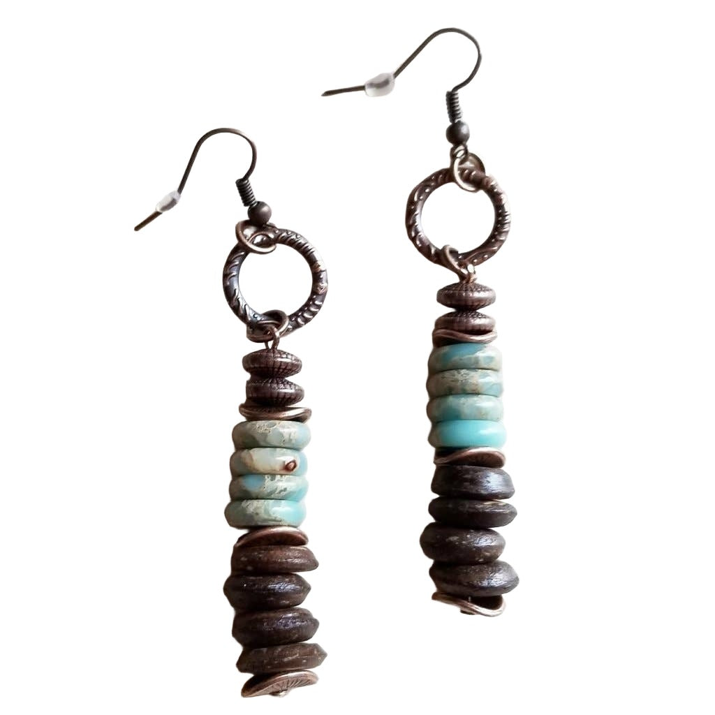 Aqua Terra and Wood Earrings