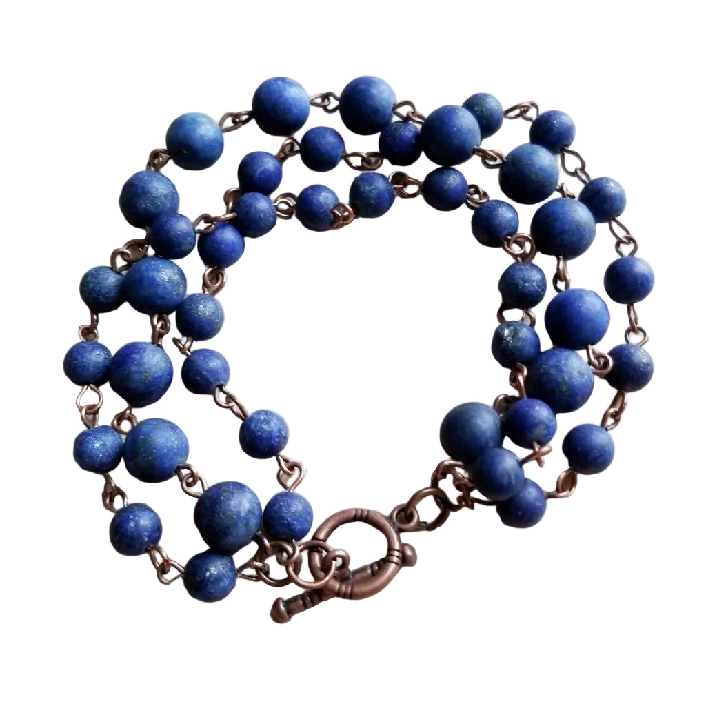 Blue Frosted Lapis Triple Strand Bracelet