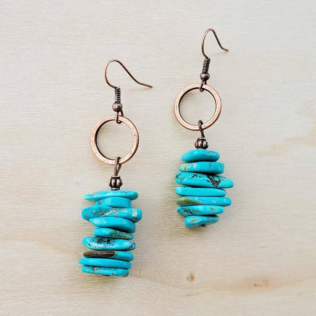 Blue Turquoise Stacked Gemstone Earrings 223i