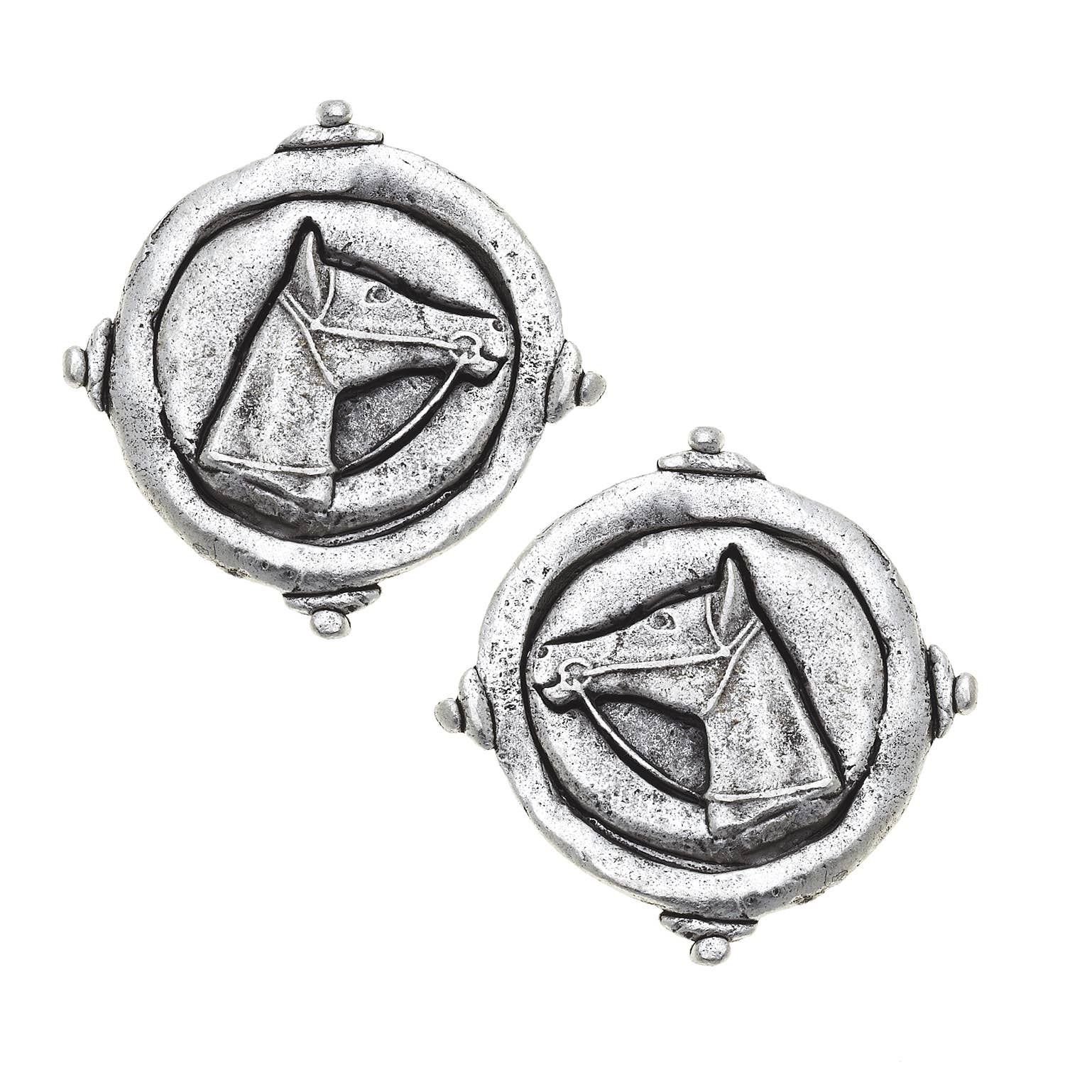 Silver Horse Intaglio Pierced Earrings