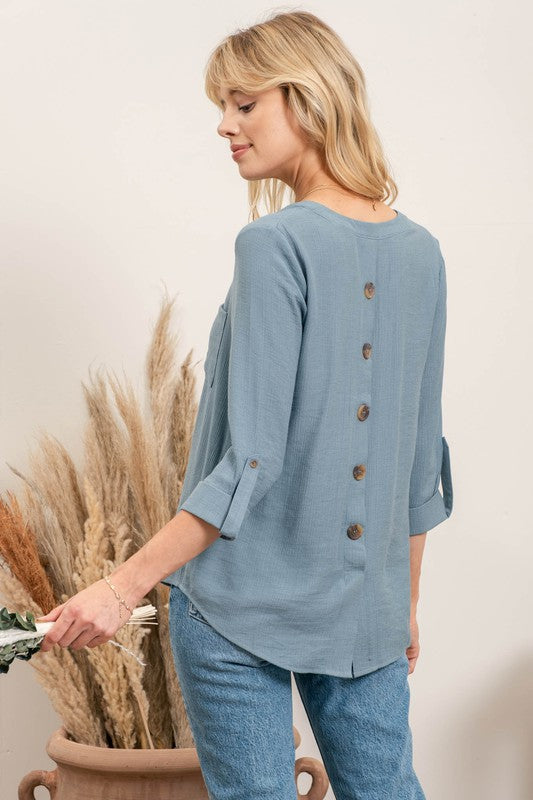 V- Neck Roll Up Sleeve Top