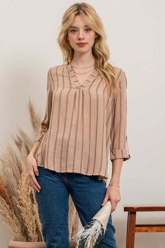 Striped Back Button Top