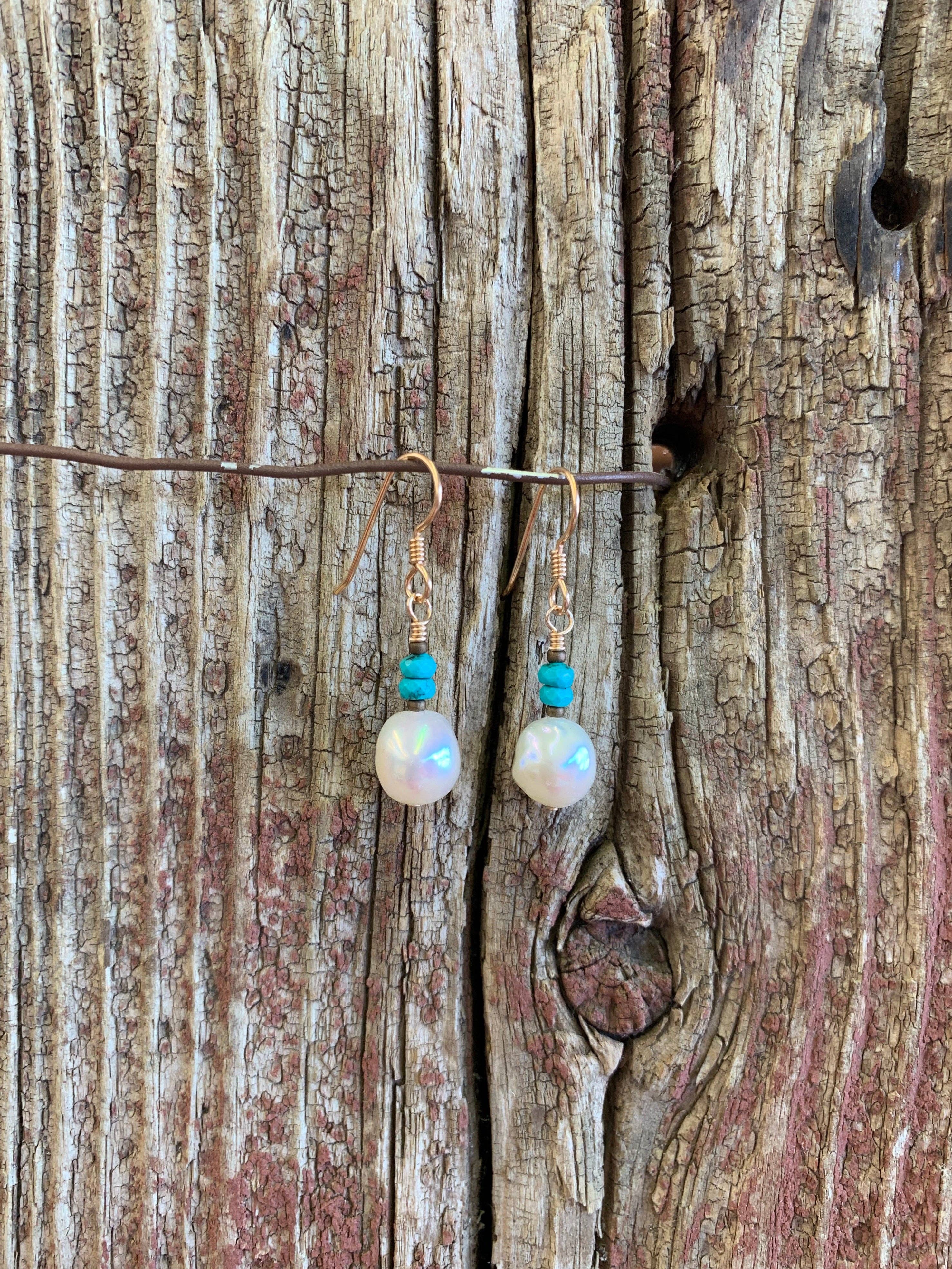 16071 Pearl & Turquoise Drop Earrings