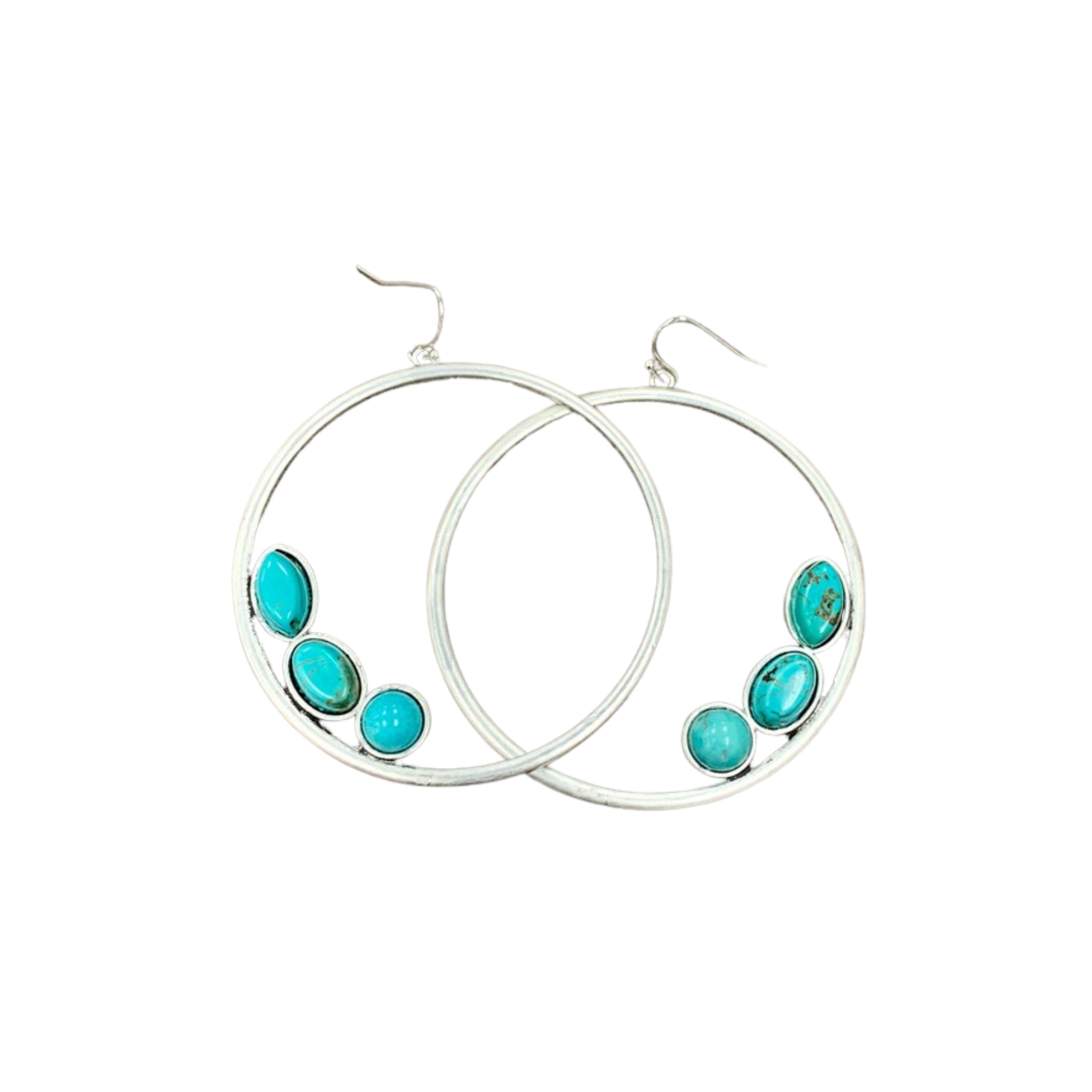 Silver Hoop With Turquoise Earrings 722051