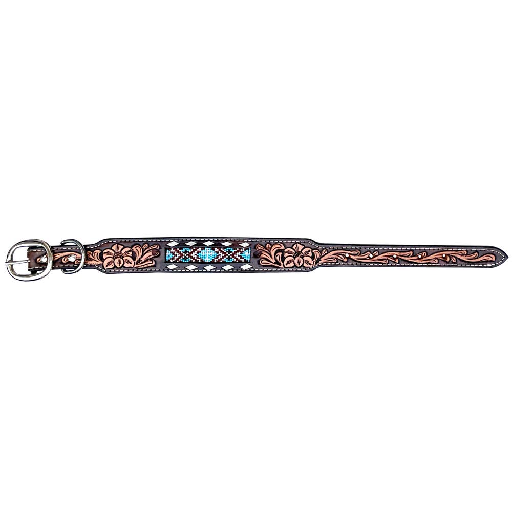 Beaded Symmetry Western Leather Hand Made Dog Collar