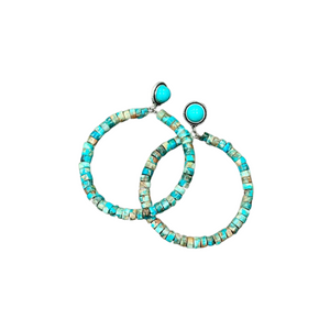 Turquoise Post Earrings With Raw Turquoise Hoop 722652