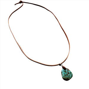 Leather Necklace with Natural Turquoise Pendant-Tan 249q