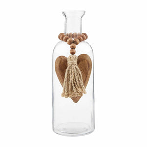 Heart Bud Vase With Wood Beads