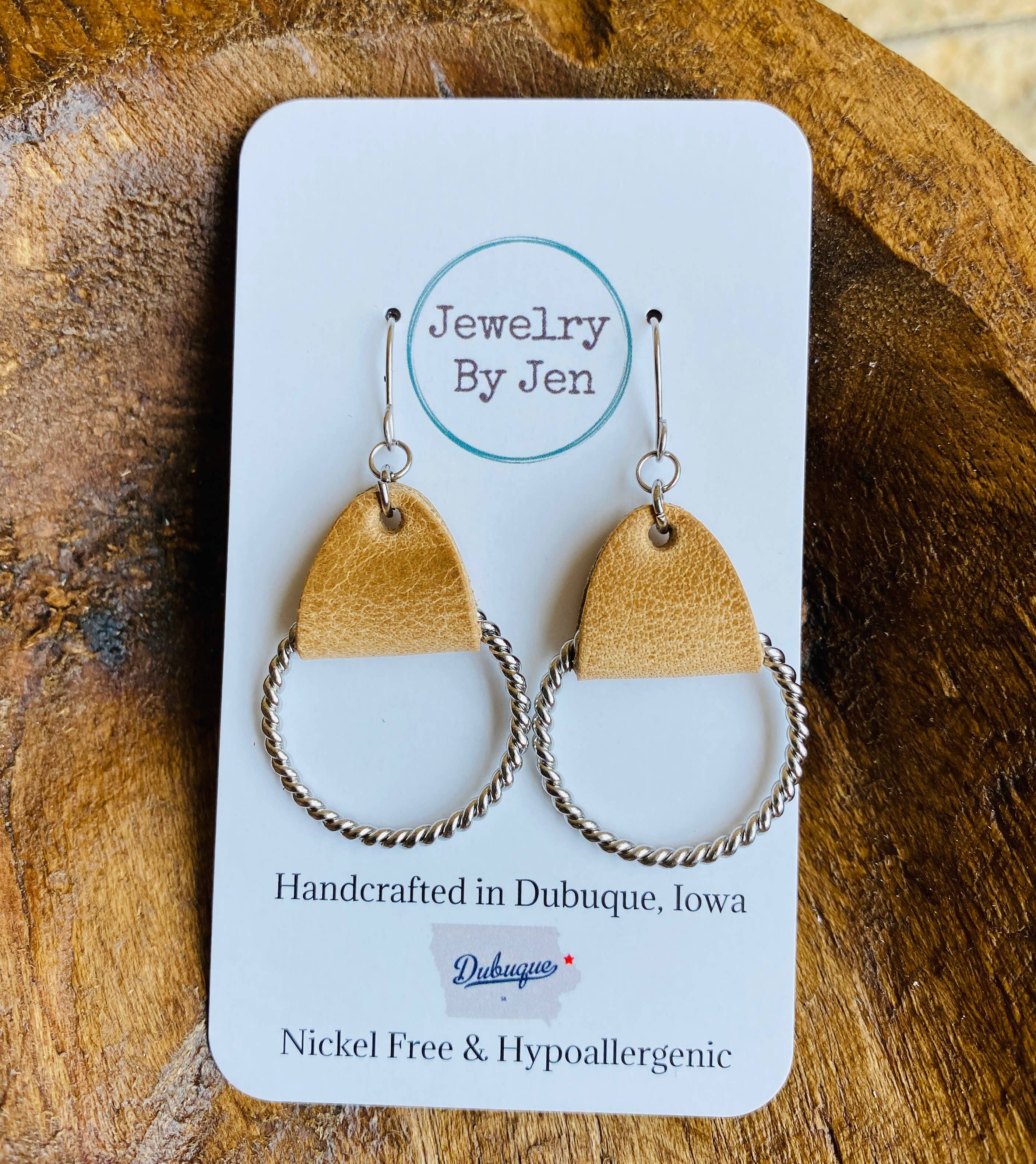 Weathered Tan Twisted Hoop Earrings