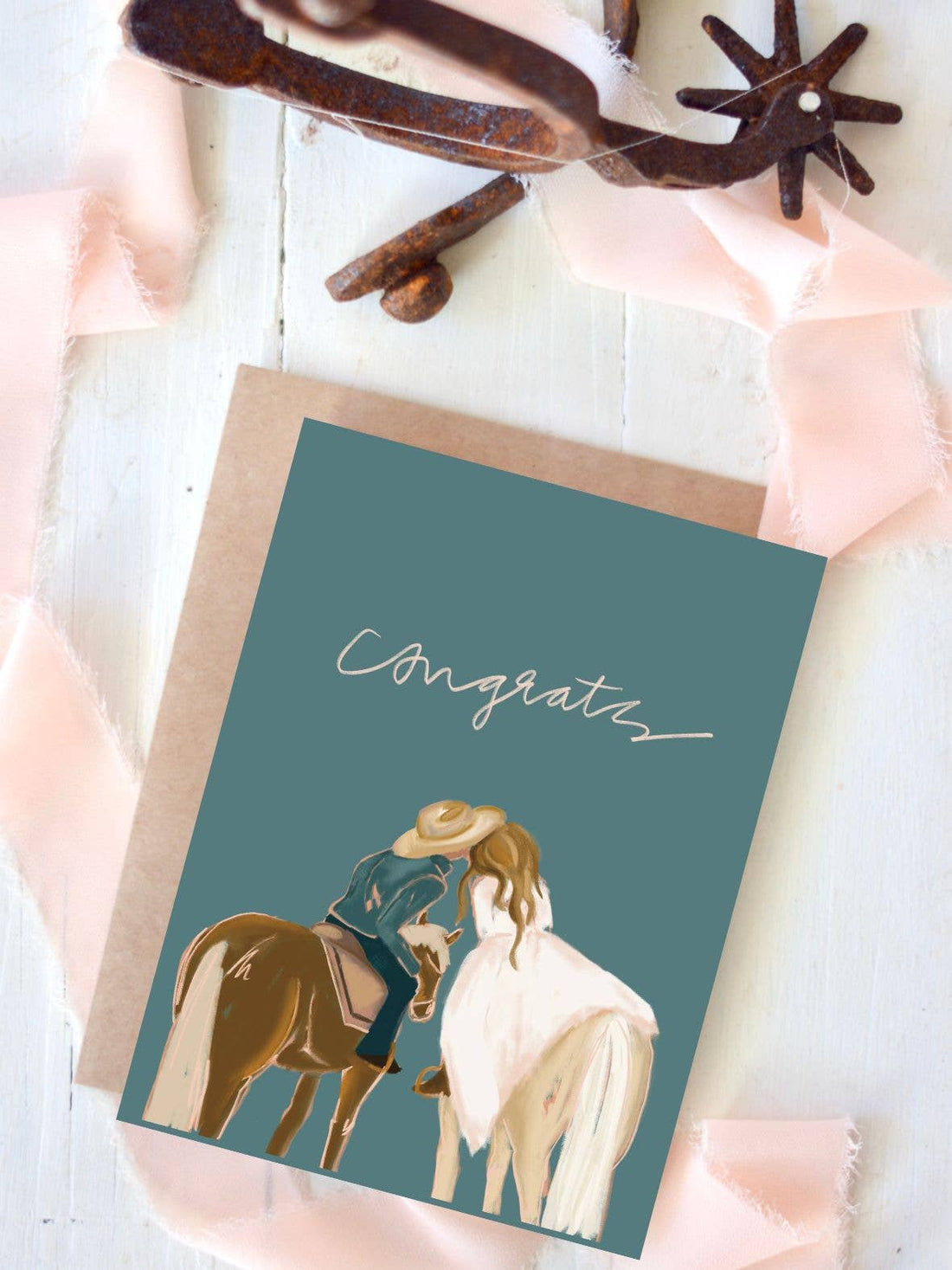 Western Horseback Bride and Groom Wedding Card
