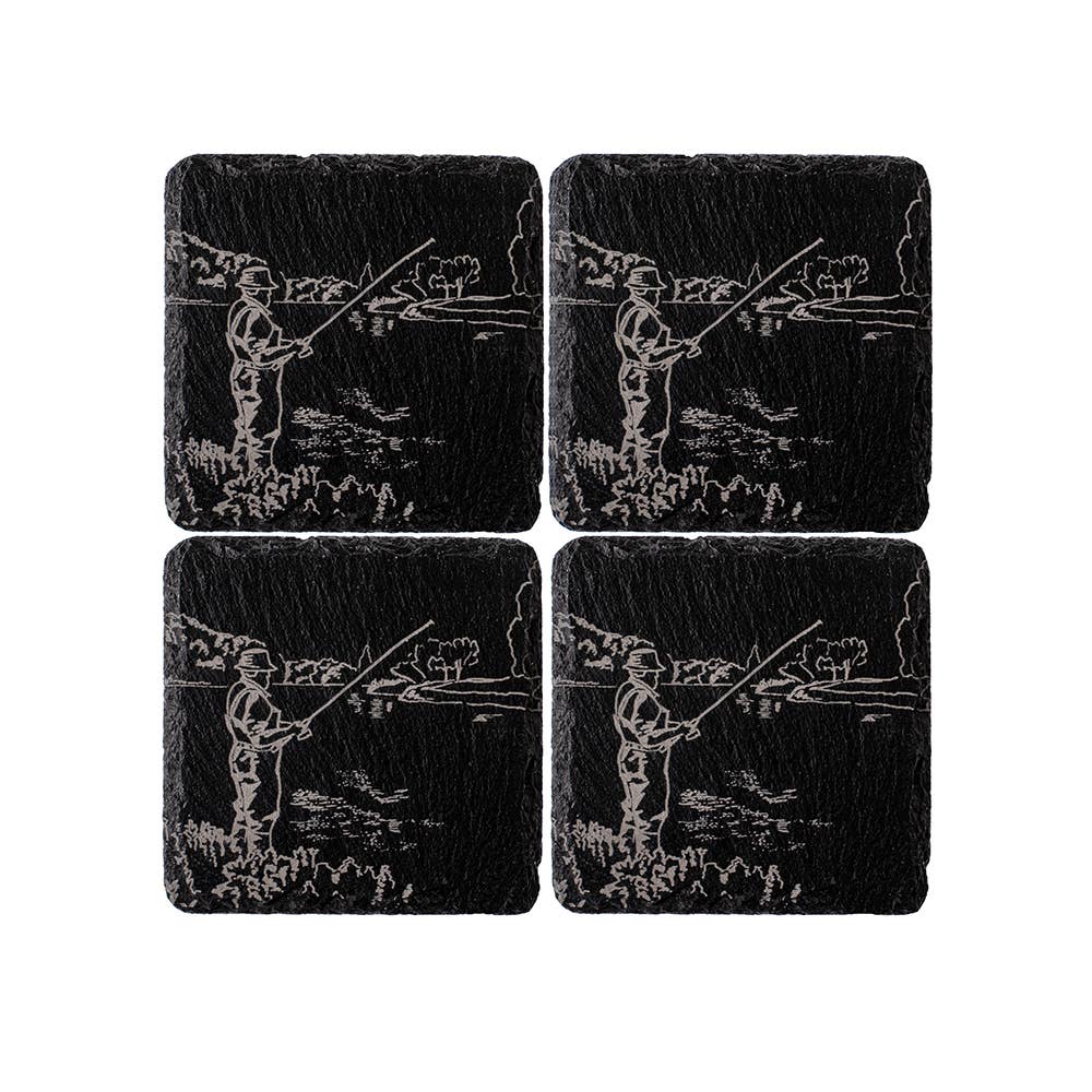 4 Slate Coasters - Fishing