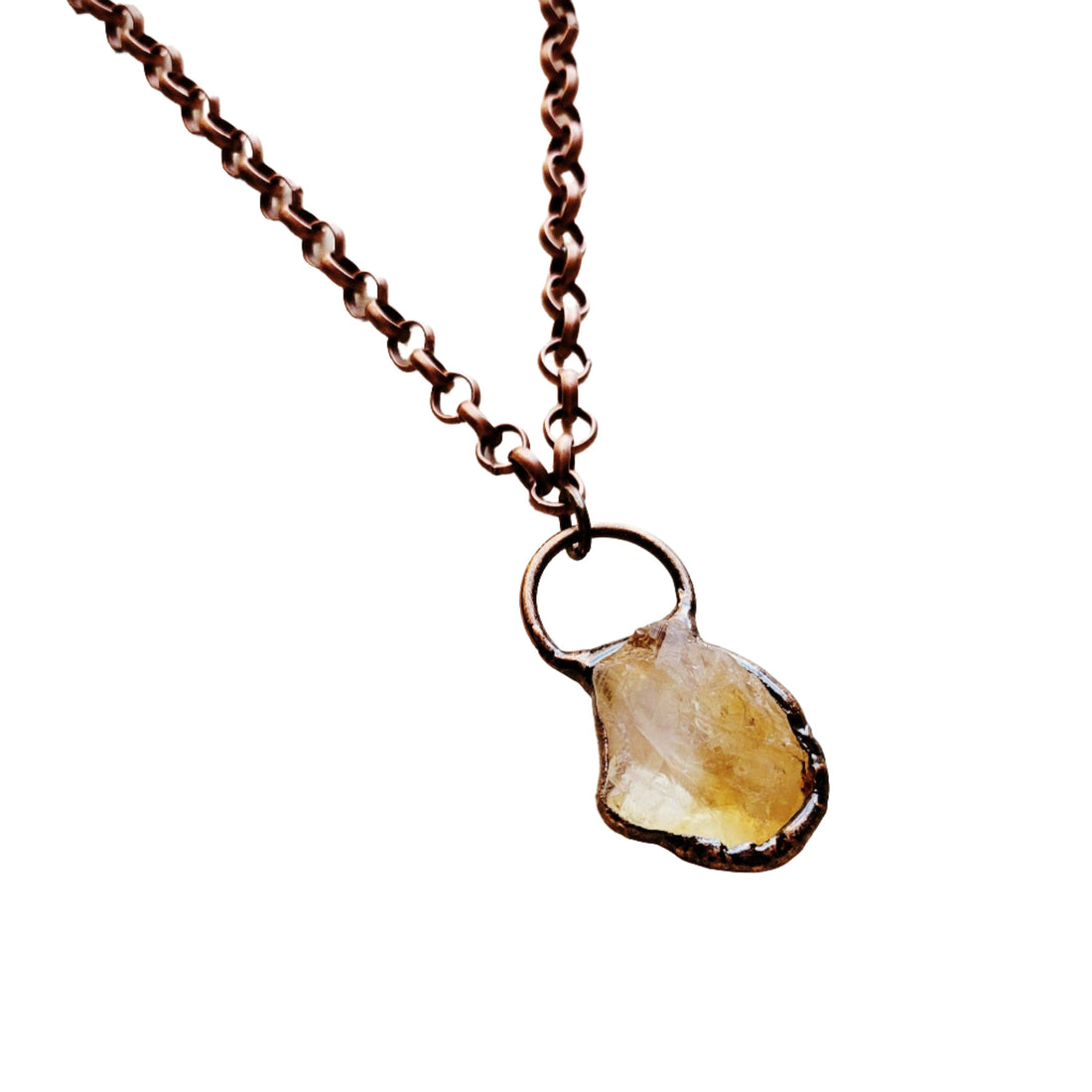Long Copper Necklace w/ Genuine Citrine and Copper Pendant 255g