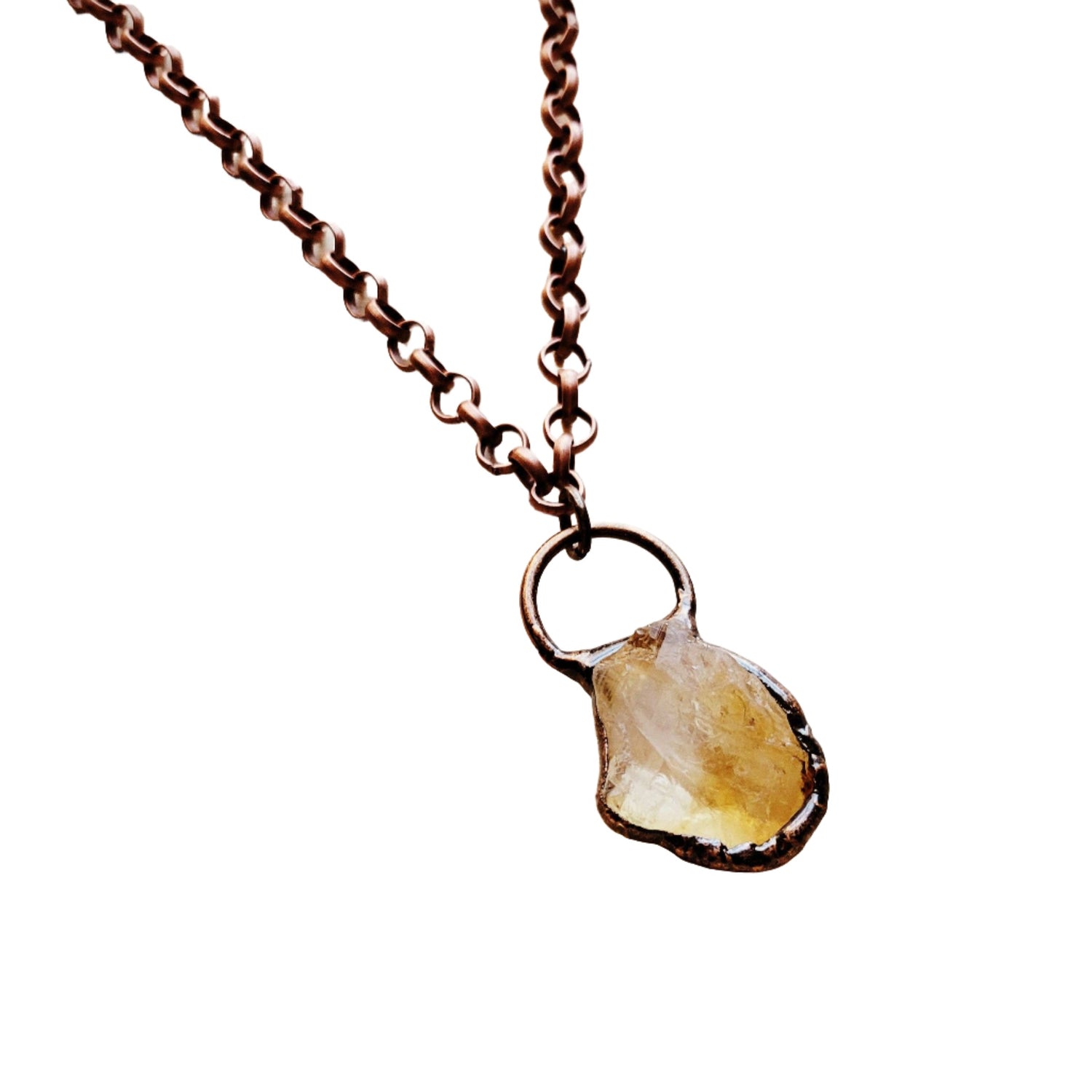 Long Copper Necklace w/ Genuine Citrine and Copper Pendant 255g