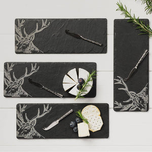 4 Stag Mini Slate Cheese Board & Knife Sets