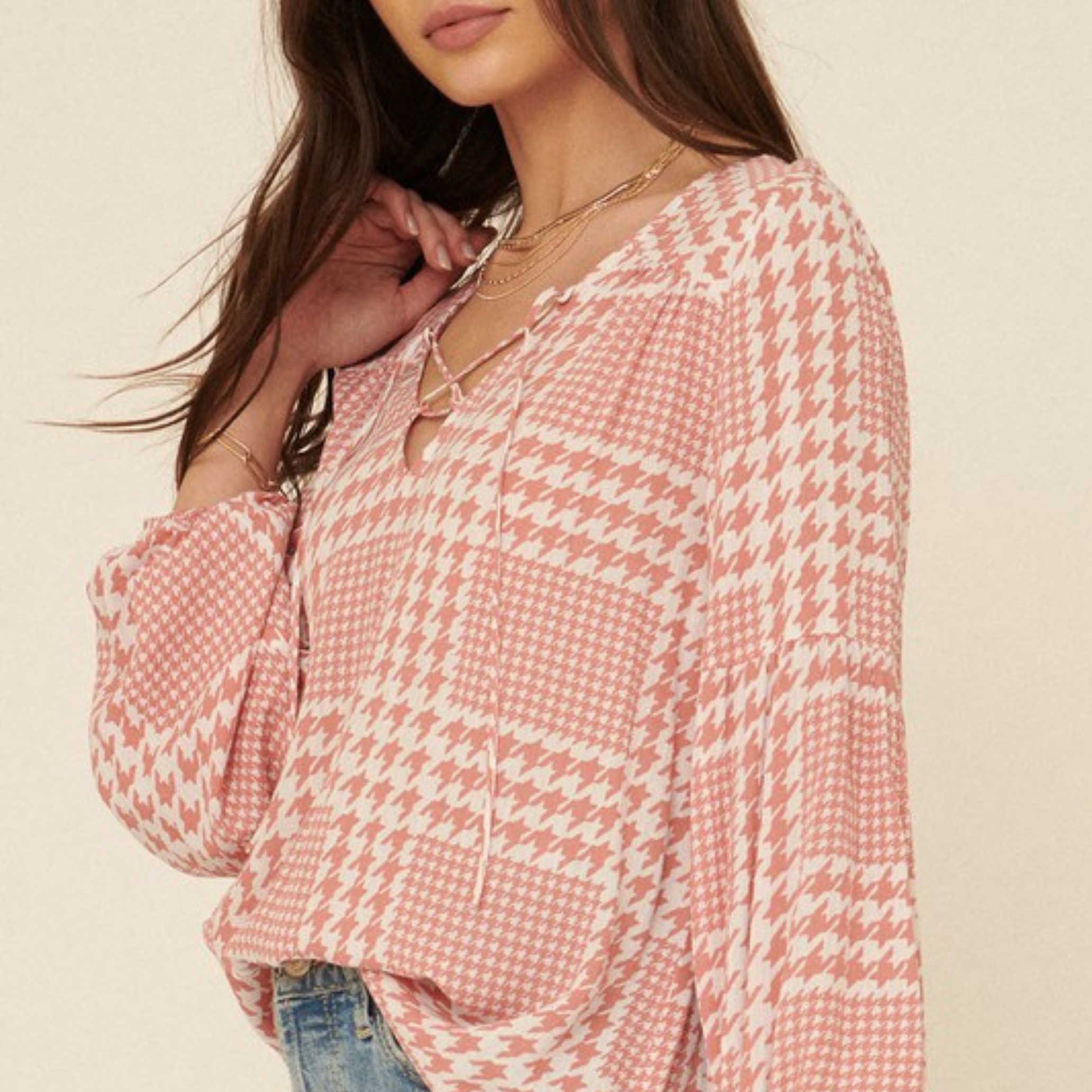 Houndstooth Long Sleeve Top 