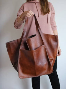 Women's Leather Shoulder Bag-Cognac