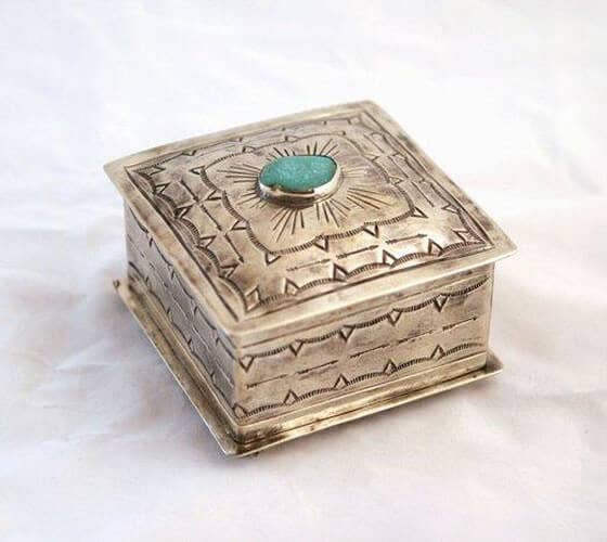Square Stamped Box With Turquoise