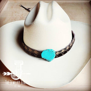Navajo Embossed Leather Hat Band with Turquoise Slab