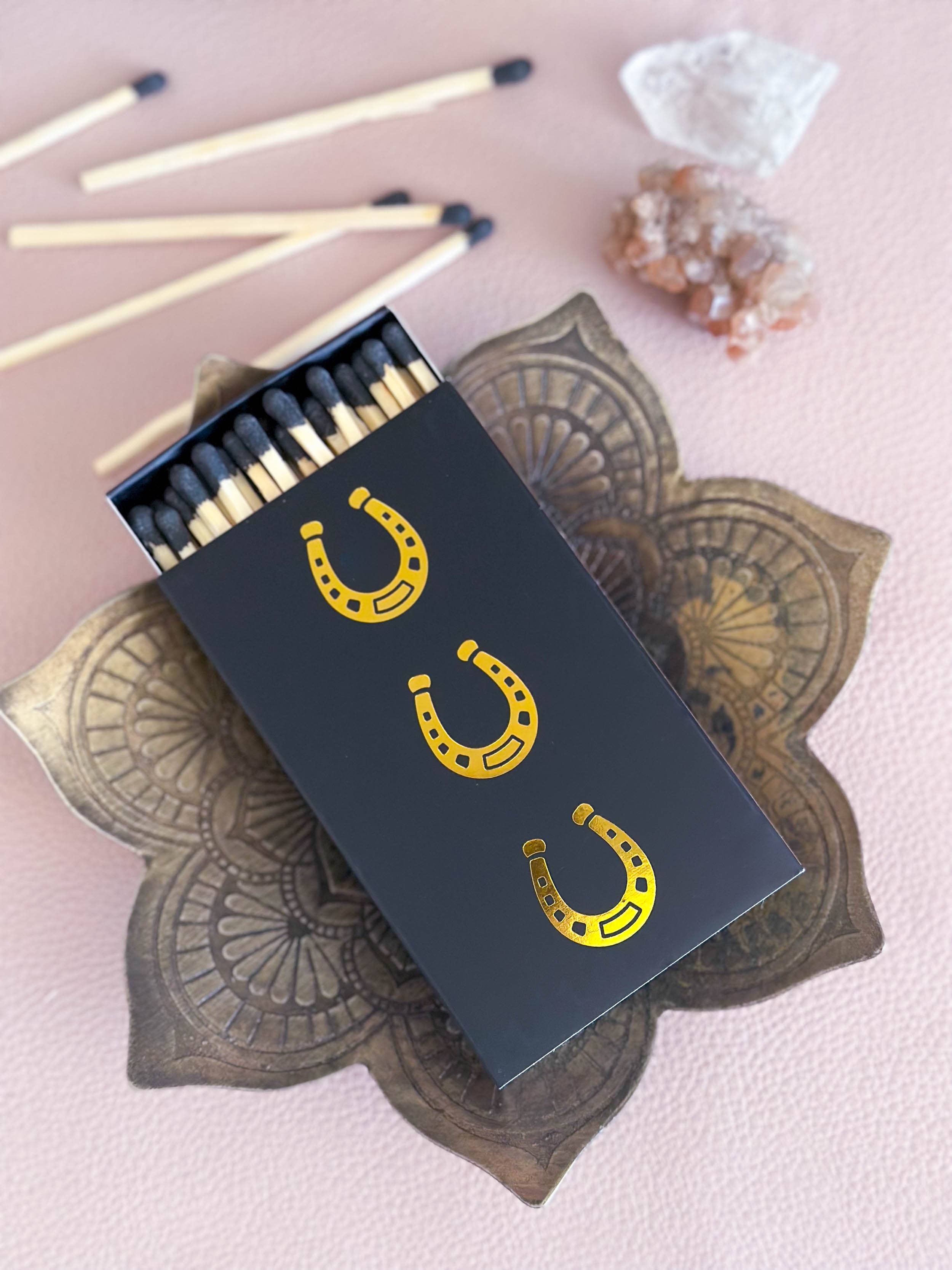 Oversized Horseshoe Matches with Gold Foil: Black