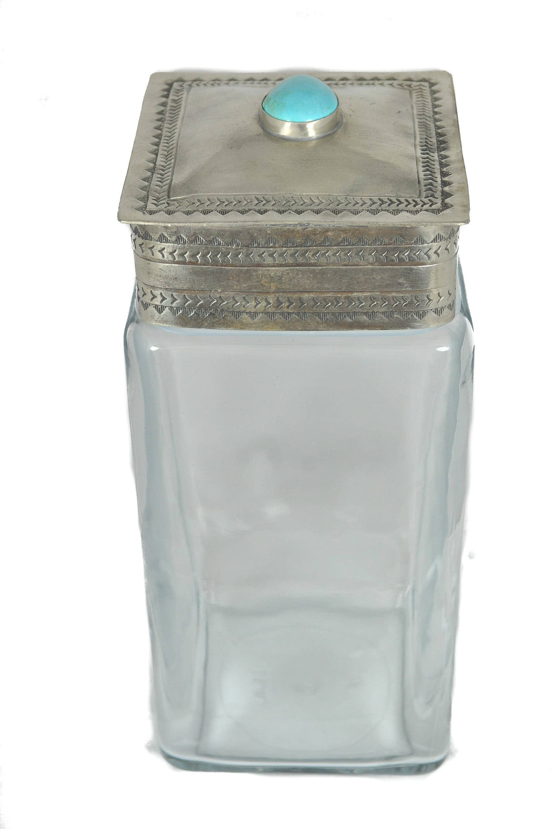 Large Glass Bottom Canister With Silver &amp; Turquoise