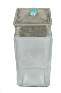 Large Glass Bottom Canister With Silver & Turquoise