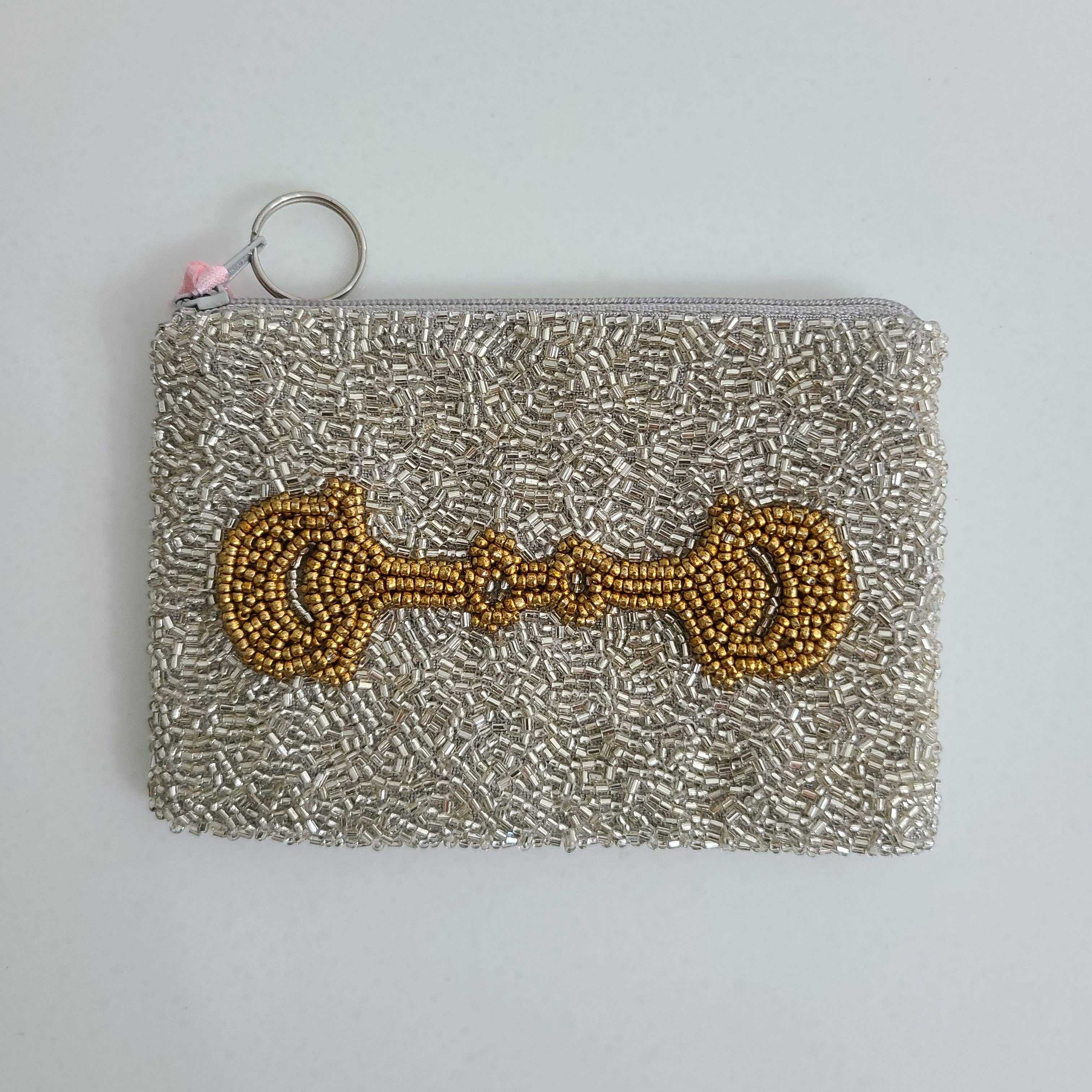 Bit Beaded Coin Purse-Ivory & Gold